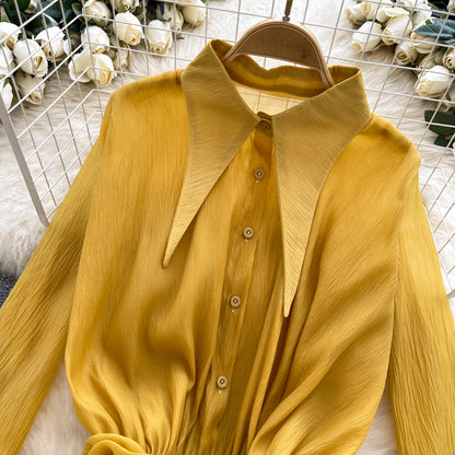 3D Floral Vintage Shirt Women Lapel Neck Long Sleeves Sheer Bohemian Organza Blouse