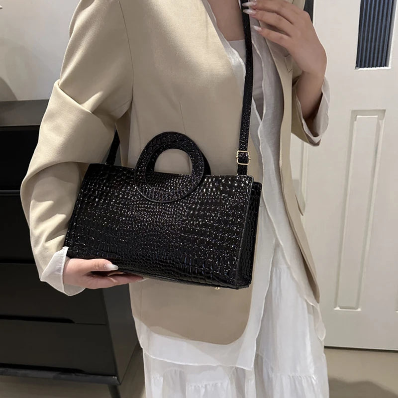 Women's Crocodile Pattern PU Leather Handbags Green Square Bag
