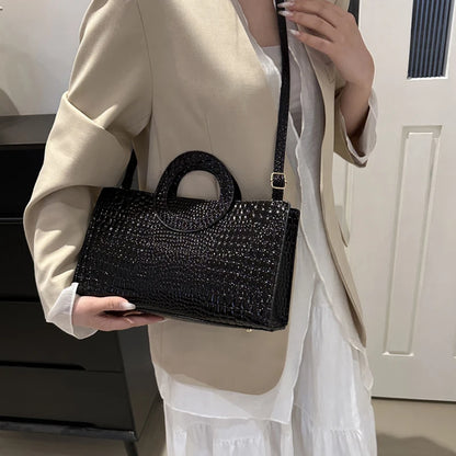 Women's Crocodile Pattern PU Leather Handbags Green Square Bag