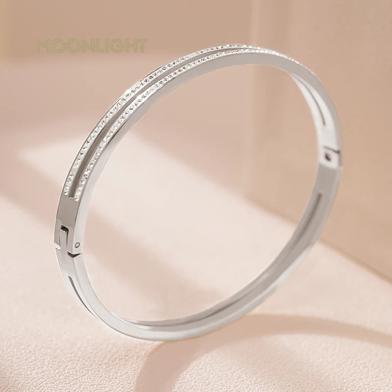 Trendy Titanium Steel Cubic Zirconia Cuff Bangles for Women