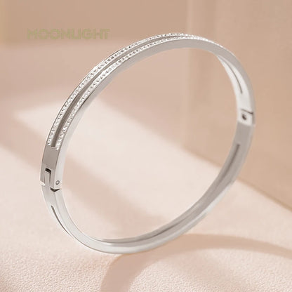 Trendy Titanium Steel Cubic Zirconia Cuff Bangles for Women