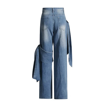 Jeans Women Bow Denim Wide Leg Floor Length Pant Y2k Mom Jeans