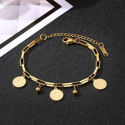 Women 1pcs Gold-color Stainless Steel Round Sign Portrait Pendant Bracelet