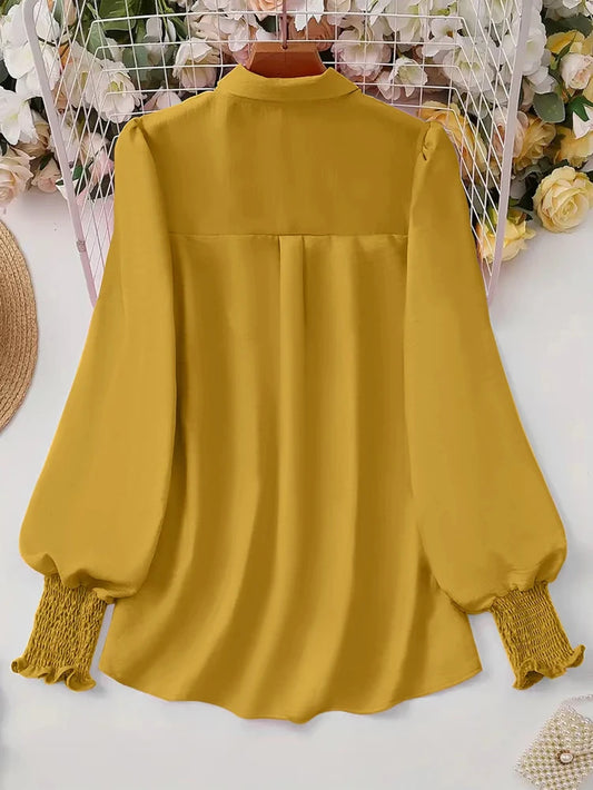Plus Size Women's Casual Puff Sleeve Blouse Solid Color Office Shirt