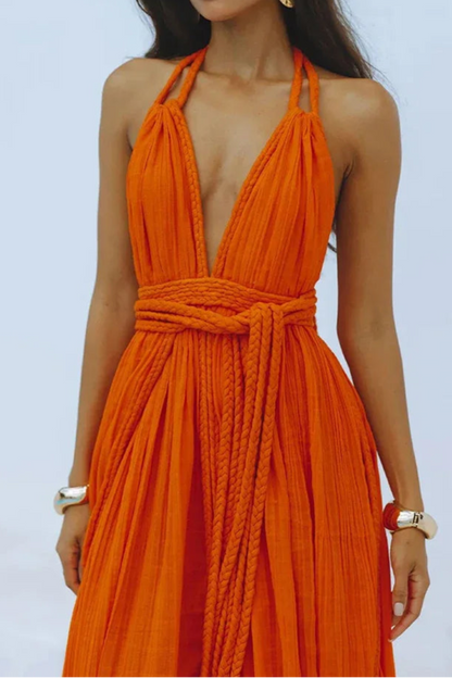 Backless Sexy V Neck Bohemian Long Dress Summer Maxi Sundress Vacation Outfit