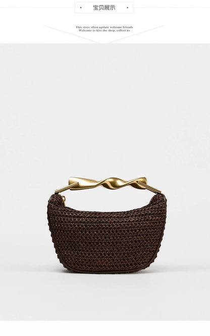 Summer Rattan Half-Moon Beach Straw Shoulder Bags Women's Straw Bucket Bag Purse Woven Straw Handbags Casual Tote Crossbody Bag