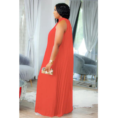 Plus Size Women Maxi Dress sleeveless Halter Hollow Out Maxi Dress