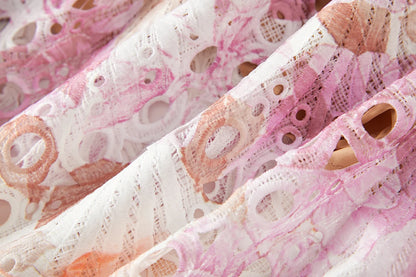 Flower Embroidery Maxi Wedding Guest Dress Women Flare Ruffles Sleeve Neck Colorful Long Robe