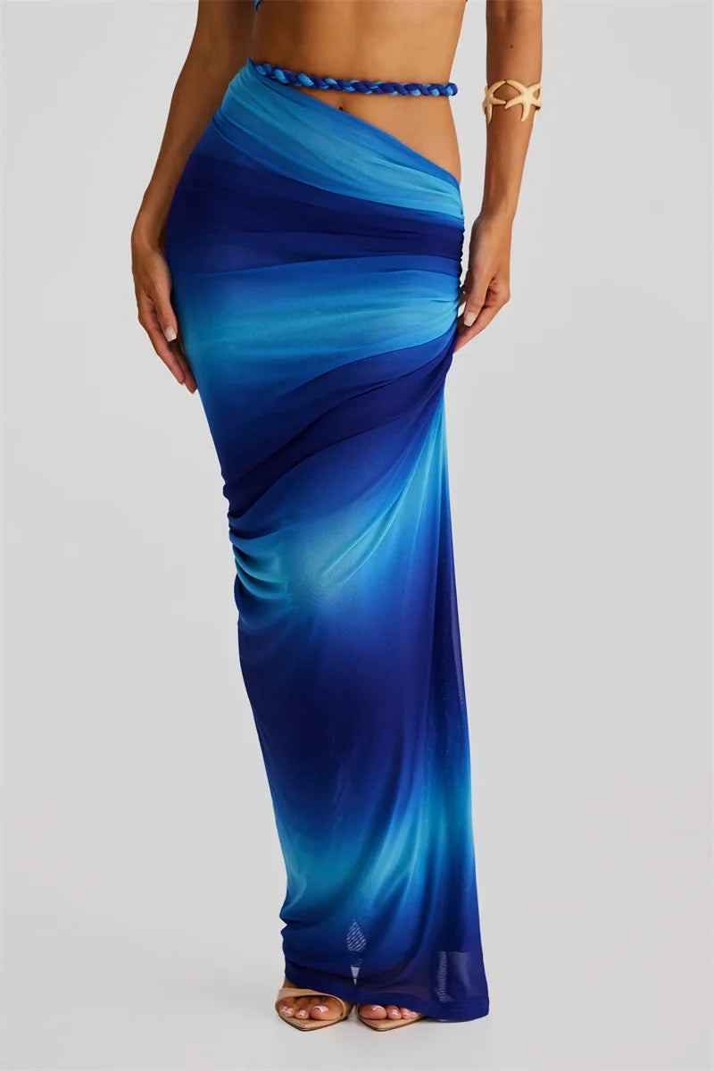 Summer Beach Sexy Two Piece Sets Women Strapless Crop Tops And Maxi Skirt Vacation Outfit