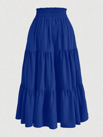 Women's Patchwork Solid Color Loose Skirt; Commuting Casual Cake Skirt; Elastic Waist Elegant Skirt