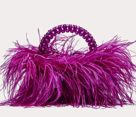 Pearl Bead Bag With Feather Fur Designer Brand Clear Acrylic Crystal Handbag Handmade