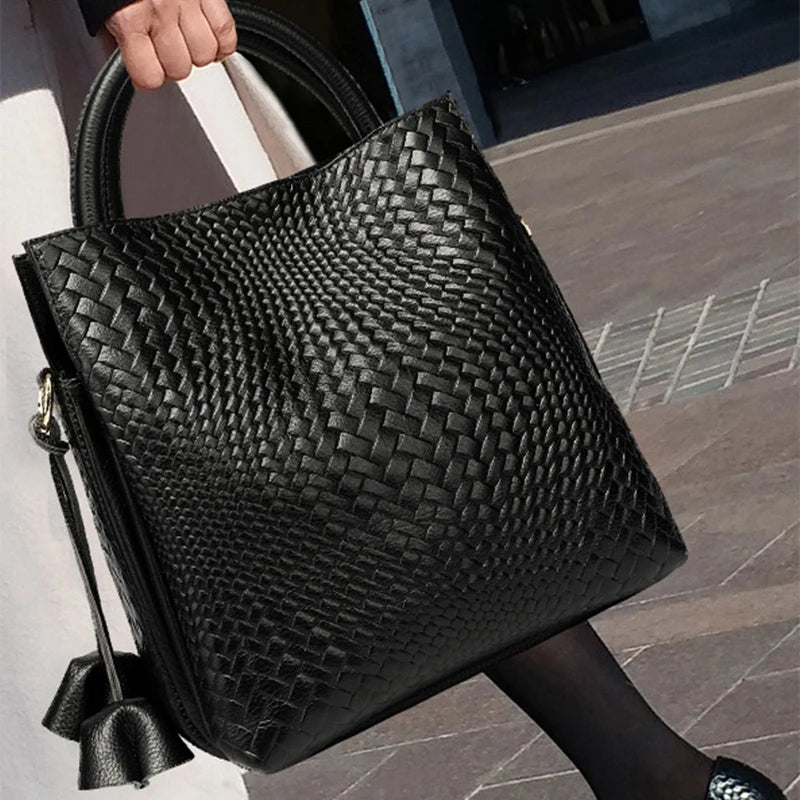 women's handbag, large capacity woven texture bucket bag, multiple colors