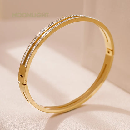 Trendy Titanium Steel Cubic Zirconia Cuff Bangles for Women