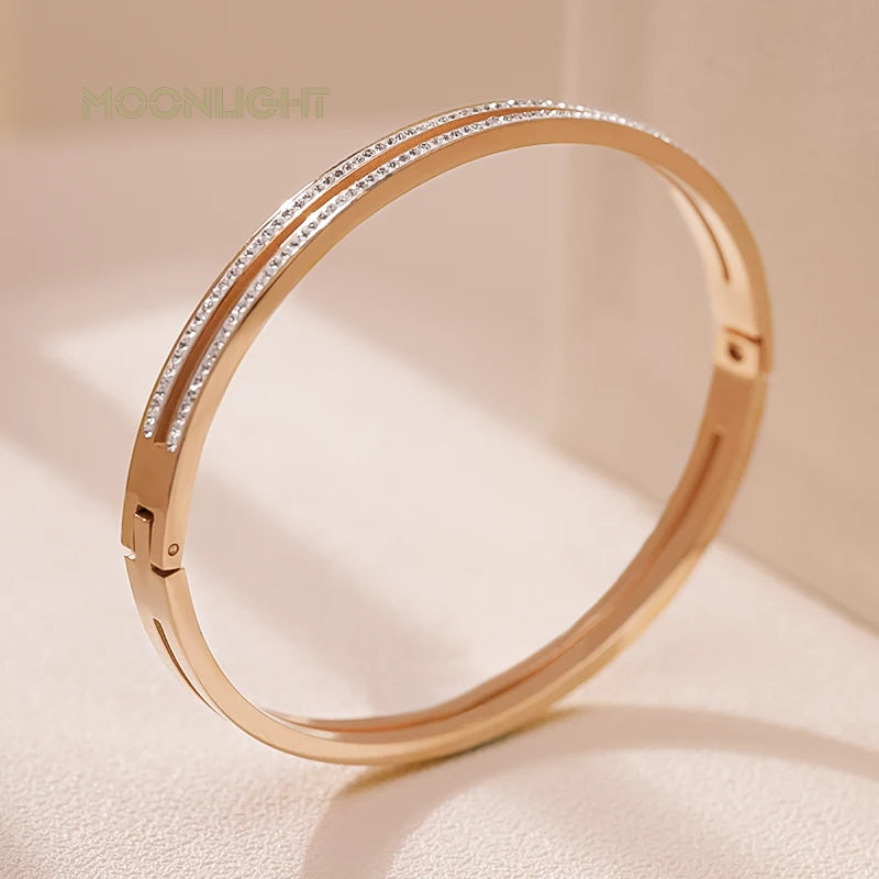 Trendy Titanium Steel Cubic Zirconia Cuff Bangles for Women
