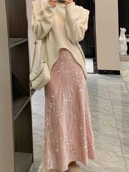French Velvet Fishtail Skirt Sequin Beaded Embroidery Skirt