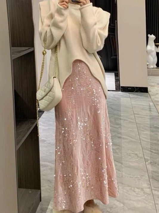 French Velvet Fishtail Skirt Sequin Beaded Embroidery Skirt