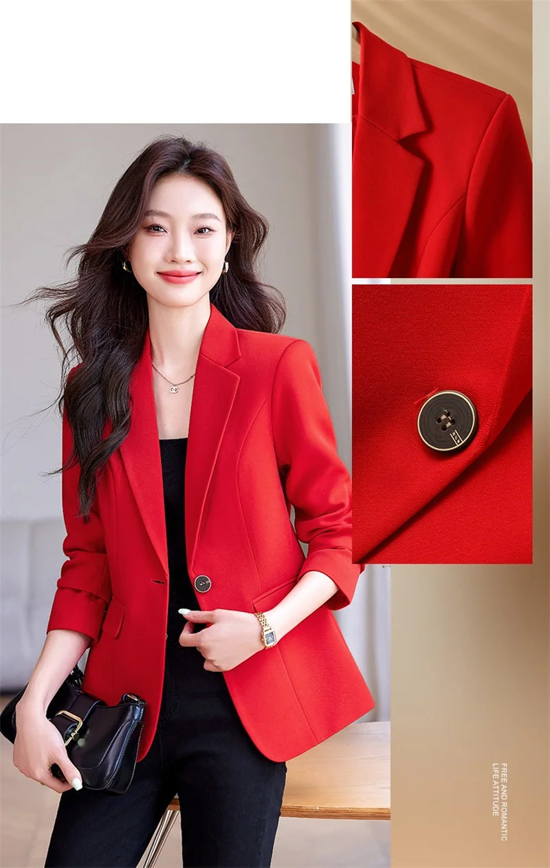 Women Office Blazer Casual Single Button Long Sleeve Office Coat