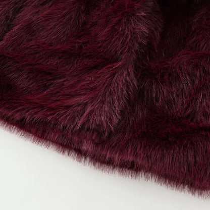 Women's Fur Coat Plush Burgundy Bomber Jacket Solid Crop Jacket Winter Coats