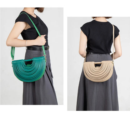 Gold Luxury Designer Brand Handwoven Noodle Bags Half Round Silver Evening Clutch