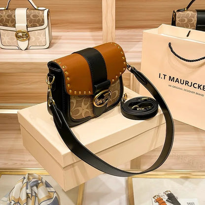 contrasting color women's bag, high-end carriage crossbody bag, portable box bag