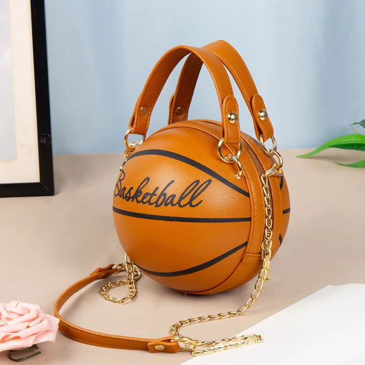 Basketball Shaped Crossbody Bag, Trendy Y2K Chain Shoulder Bag