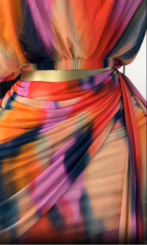 Tie Dye Printed Women's Set Short Sleeve Tops and Stacked Mini Skirts two 2 Piece Sets