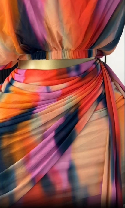 Tie Dye Printed Women's Set Short Sleeve Tops and Stacked Mini Skirts two 2 Piece Sets