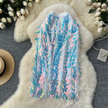 Women Chic sequin Skirt High Waist Elegant Korean Fashion vintage Hip Skirt