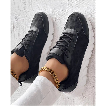 Women Star Pattern Lace-up Breathable Sneakers Daily Casual Round Toe White Sports Shoes Running Shoes