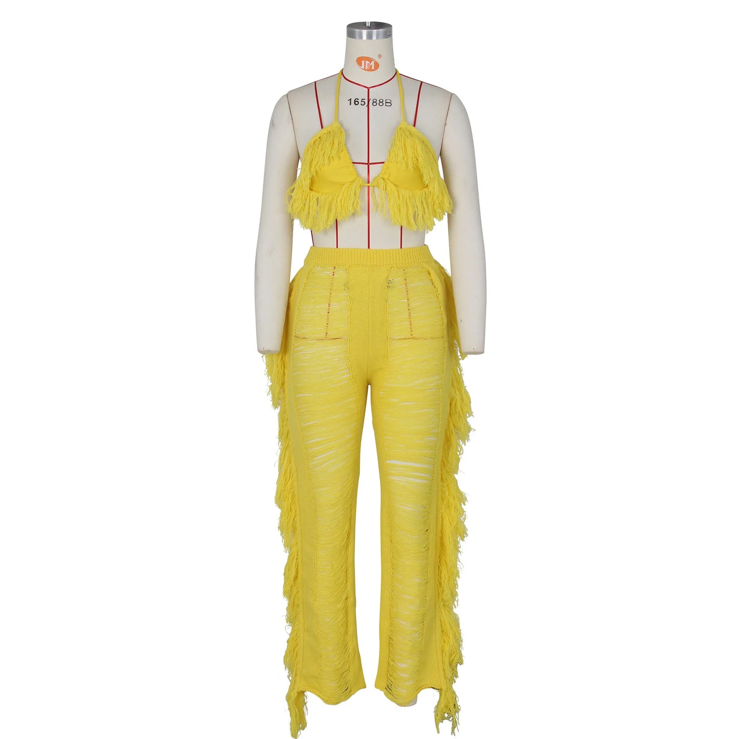 Tassel Knitted Pants Two Piece Set Resort Outfit Vacation Outfit Beach Cover Up