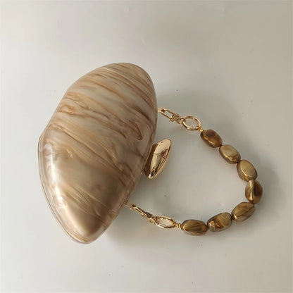 Shell Brand Pearl Brown Marble Acrylic Box Clutches Evening Bag Bridal Hand Bag