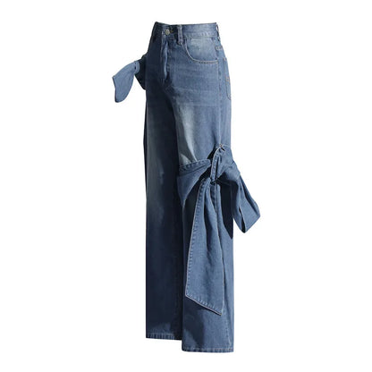 Jeans Women Bow Denim Wide Leg Floor Length Pant Y2k Mom Jeans