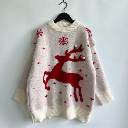 Jacquard Ball Christmas Sweater Pullover Round Neck Sweater