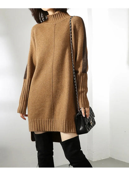 Turtleneck Knitted Sweater Women Pullovers Thick Jumpers Wool Knit Crochet Y2k Sweater