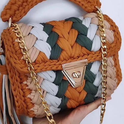 Women's Bag Hot Selling Shoulder Bag Handmade Crochet Bag Contrast Woven Bag