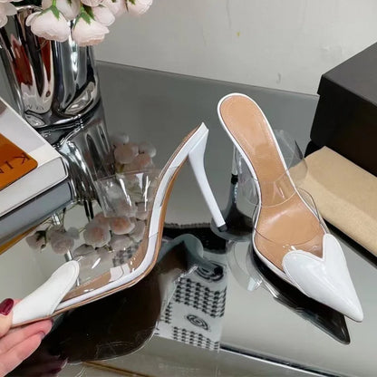 Transparent PVC Mixed-color Women Pumps Elegant Pointed toe Thin High heels Slingbacks Mules Party Prom Shoes