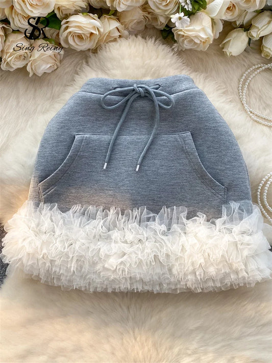 Women Drawstring Big Pocket Club Sexy Mini Skirt