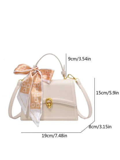 Scarf Bow Decor Lightweight Flap Bag, Business Casual Mini Women's Shoulder Bag