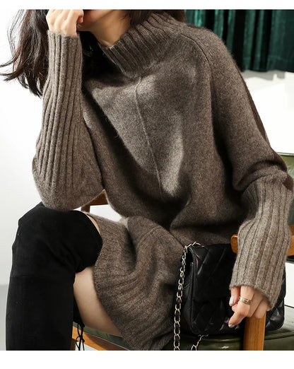 Turtleneck Knitted Sweater Women Pullovers Thick Jumpers Wool Knit Crochet Y2k Sweater