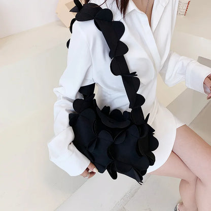3D Flower PU Leather Armpit Purse Shoulder Bags Women Solid Color Fabric Crossbody Bag