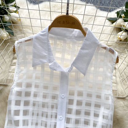Vintage Bandage Lace Sleeveless Blouse Slim Elegant Korean Fashion Sexy Shirt