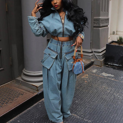 Denim Two Piece Sets Women Pant Set Y2k Streetwear Coats Jeans Elegant Matching Sets