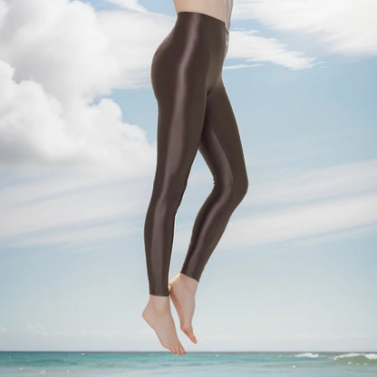 Womens Satin Glossy Sexy Opaque Pants Shiny Oil Wet look Tights Leggings M-3XL