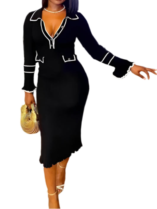 Women Long Sleeve Knitted Bodycon Midi Dress Evening Sexy Party Club Dress