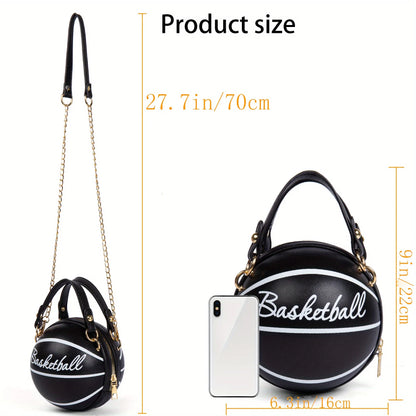 Basketball Shaped Crossbody Bag, Trendy Y2K Chain Shoulder Bag