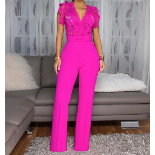 Women's Jumpsuit Lace Splice Sleeveless One-Piece Swimsuit