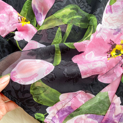 Floral Print Women Shirt Summer Lantern Sleeve Retro French Loose Blouse