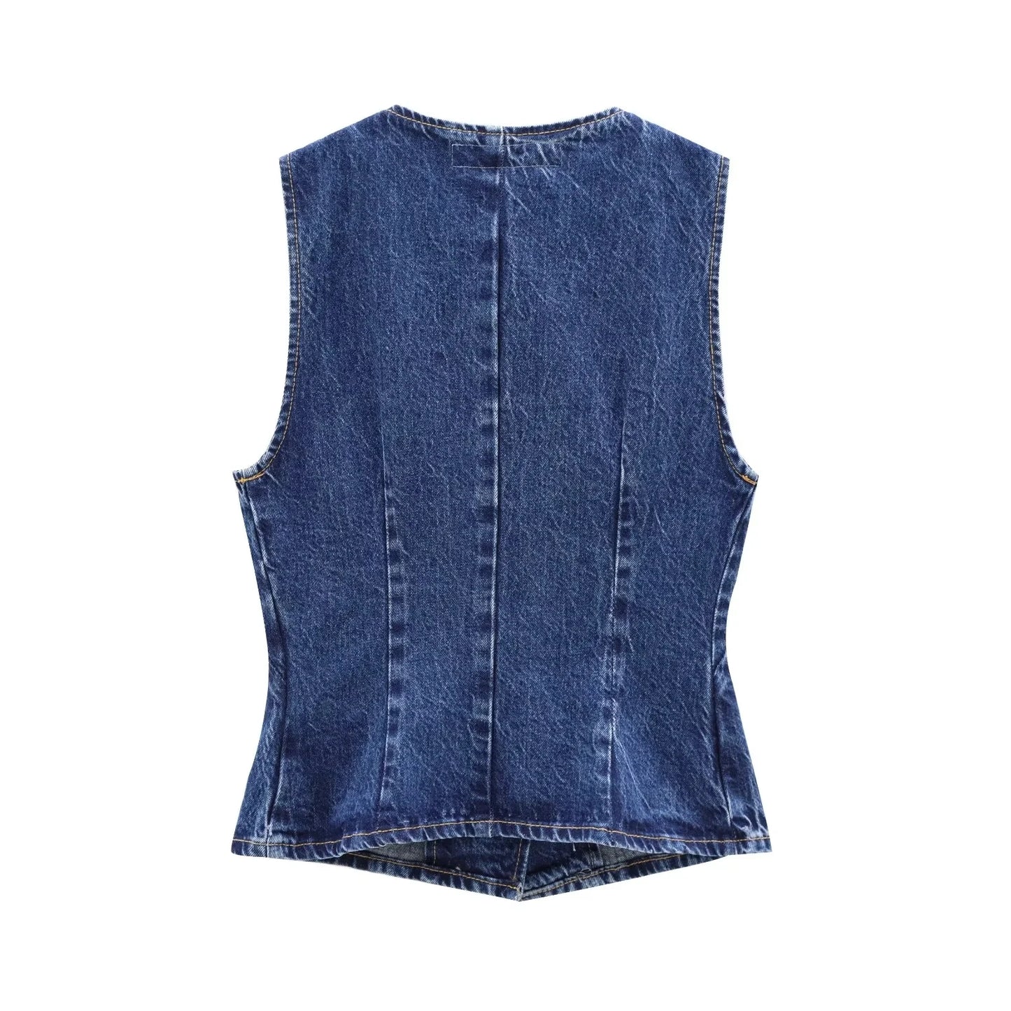 Women's Short Vest Blue Denim Vest Top Casual Cropped Sleeveless Top