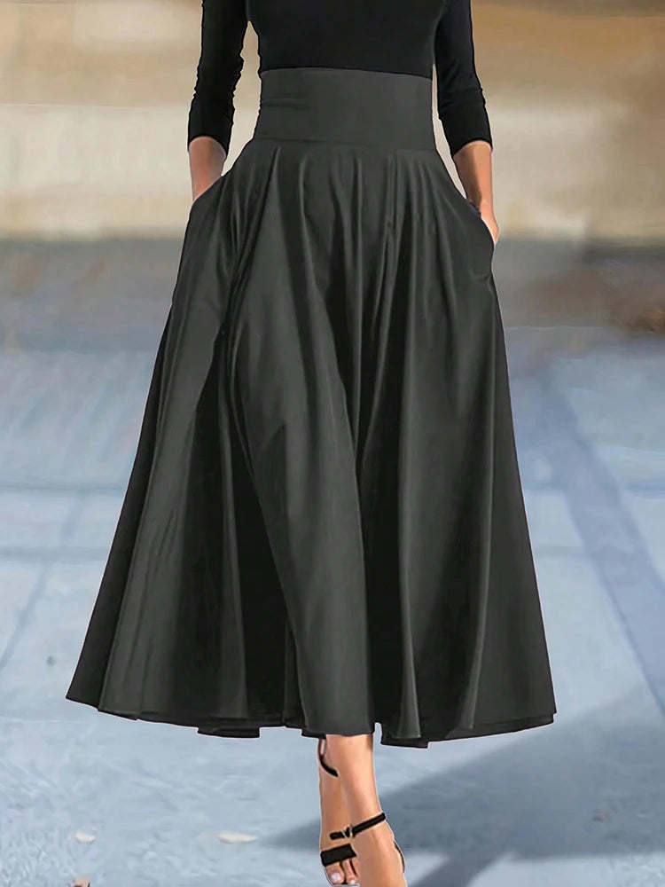 A-line Skirts for Woman High Elastic Waist Long Skirt Women With Bow Elegant Skirts