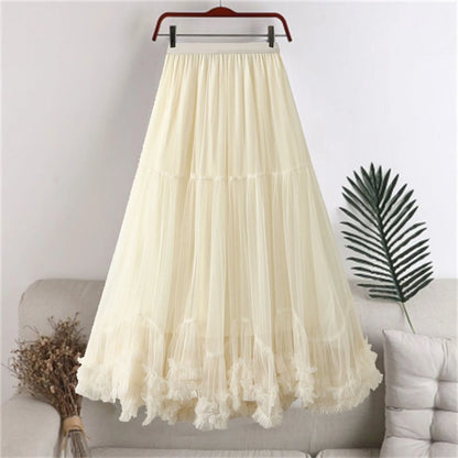Skirts For Women Ladies A Line Layered Tulle Elastic Waist Midi Length High Waist Solid Mesh Skirt